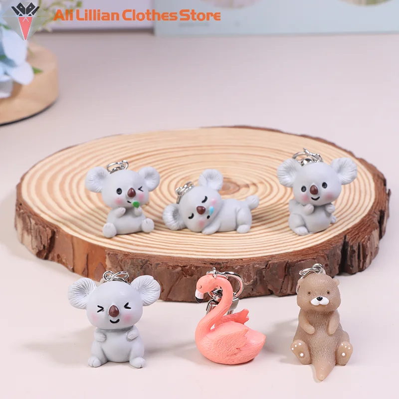 Cute 3D Otter Koala Flamingo Animal Keychains Key Ring For Women Men Cartoon Pendant Bag Key Holder Accessories