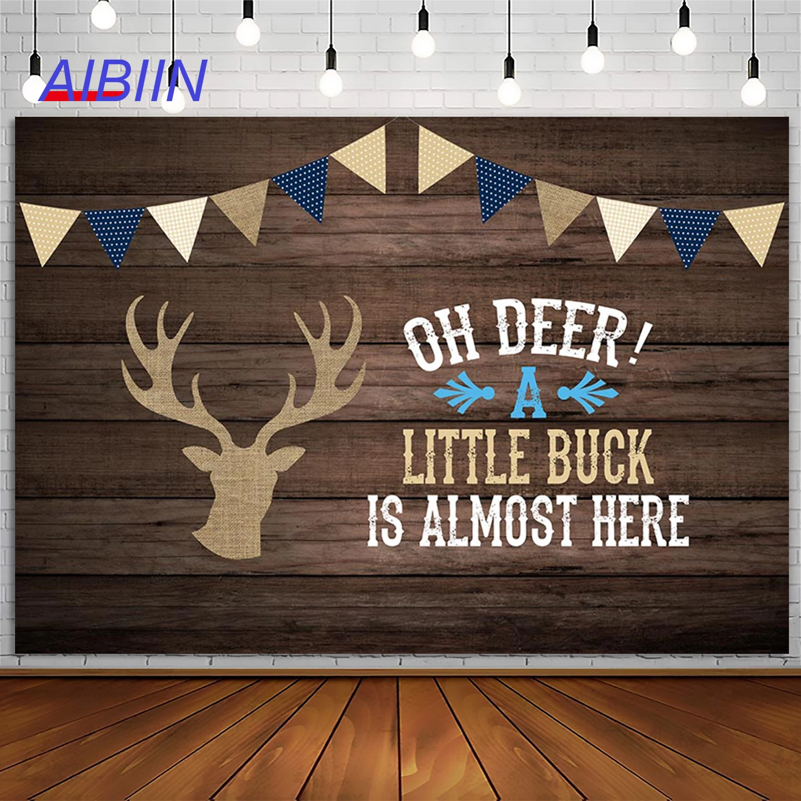 Oh Deer Baby Shower Photography Background Gray Rustic Wood Party Backdrop Decor A Little Buck is Almost Here Boy Banner Props