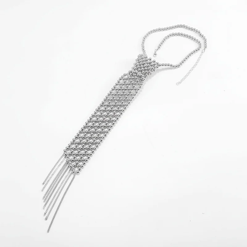 Fashionable Imitation Pearl Tie Necklace Niche High-End Accessories Versatile Style For Everyday Parties view 3