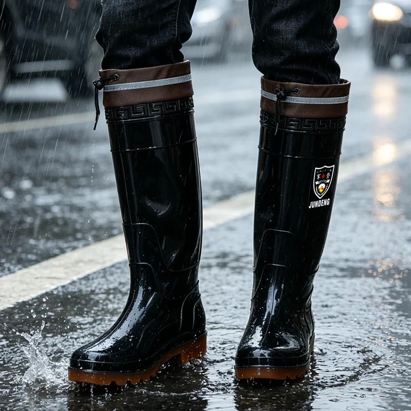 Waterproof High-Tube Knee-Over Rain Boots Men's Summer Outdoor Thick Bottom Wear-Resistant Anti-Slip Boots Land And Water
