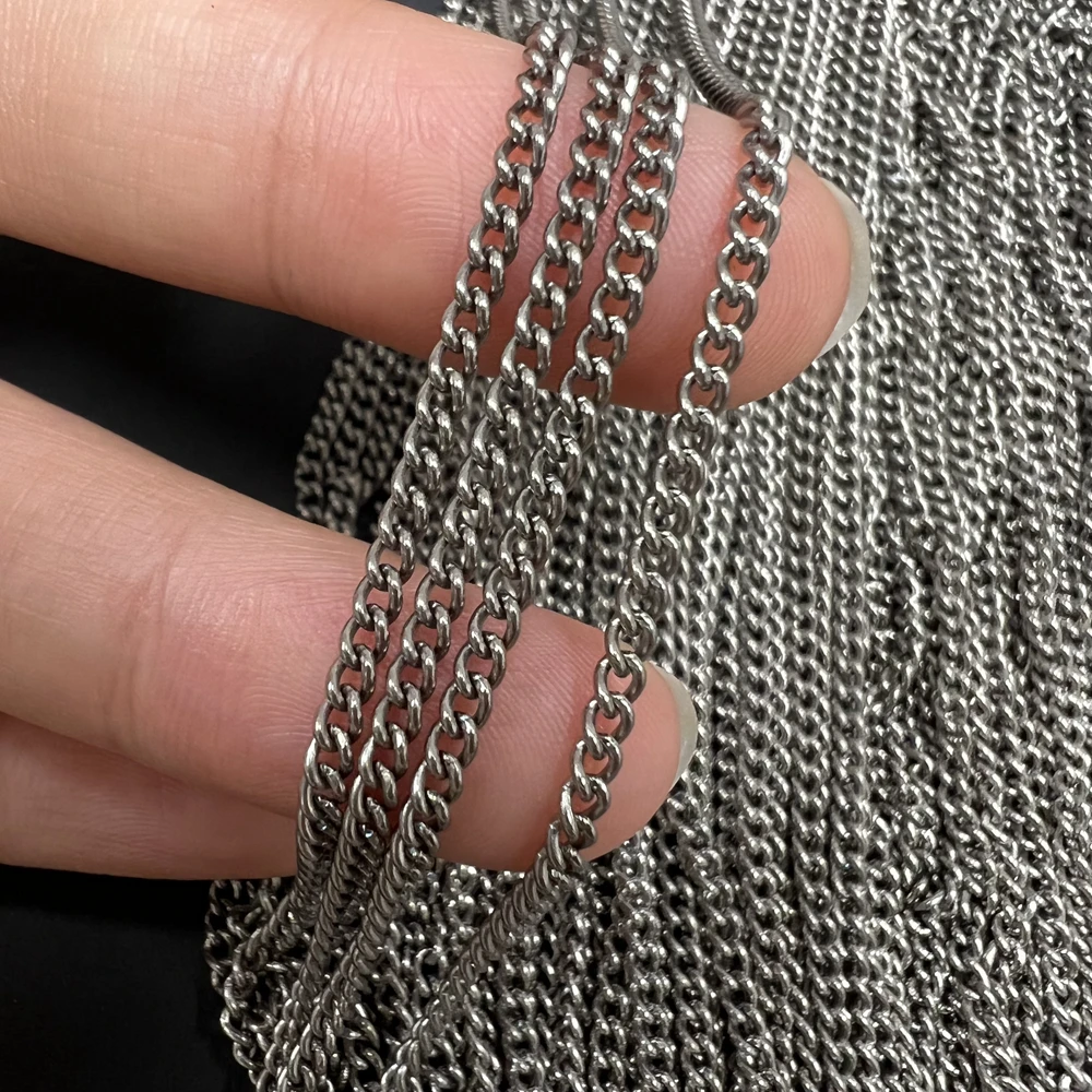 Wholesale Welded 2.8MM Width TA1 Pure Titanium Curb Link Chain for DIY Men Women Necklace Bracelets Anti-Allergic Jewelry Gifts