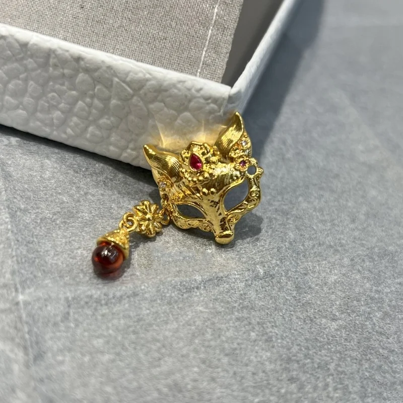 

LABB Real 18K Gold Fox Mask Pendant Au750 Gold Inlaid Ruby Necklace Bracelet Accessories Women's Boutique Jewelry gift D0206