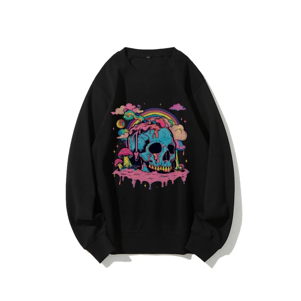 

Skull Men's weatshirt Vintage Oversized Hip Hop Hoodies Color Contrast Round Neck Chic Tops Harajuku Pullover Clothes Unisex