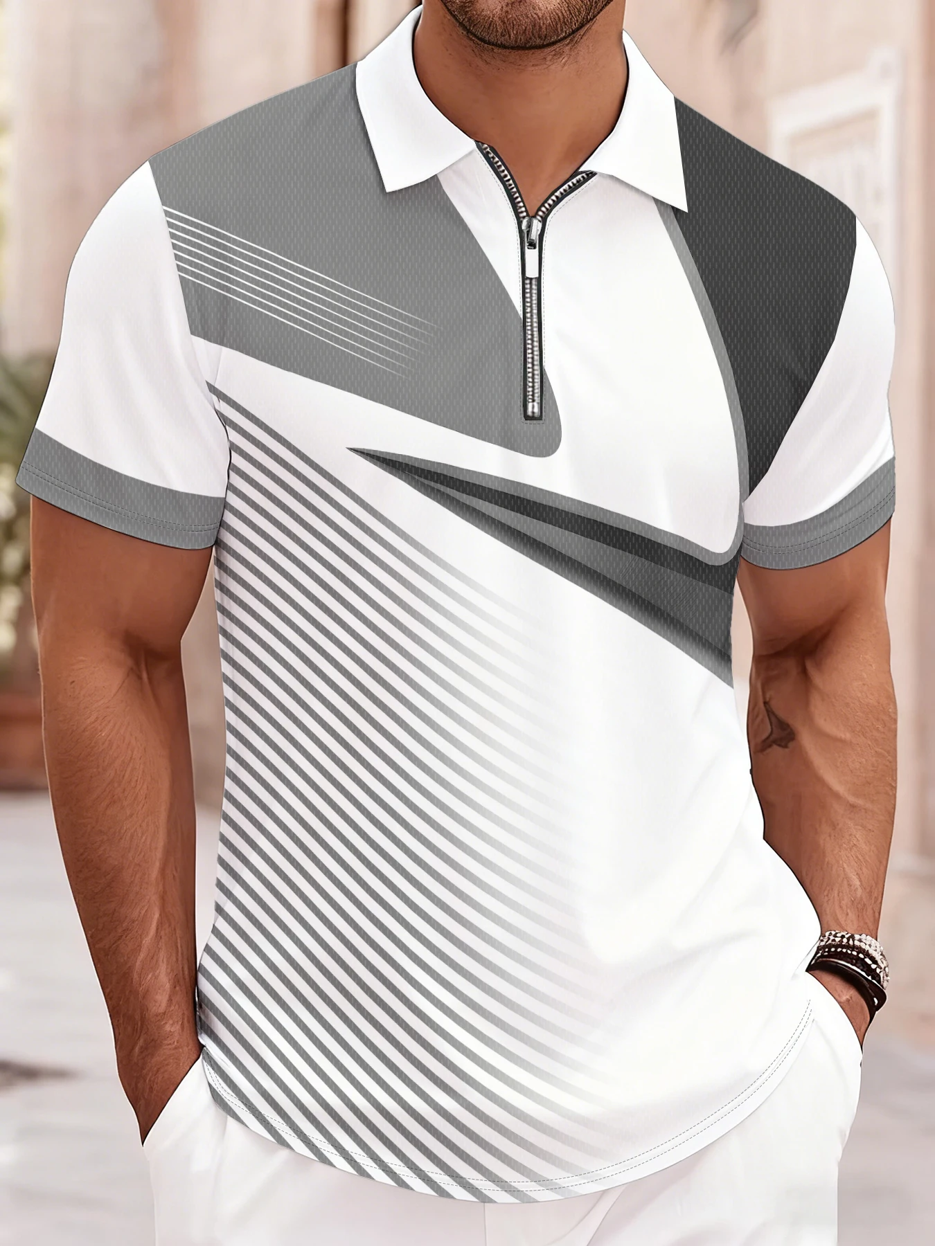 Polo con Cierre para Hombre, Estilo Verano 2026, con Estampado 3D, para Uso Casual en la Calle, Cómodo y Suave