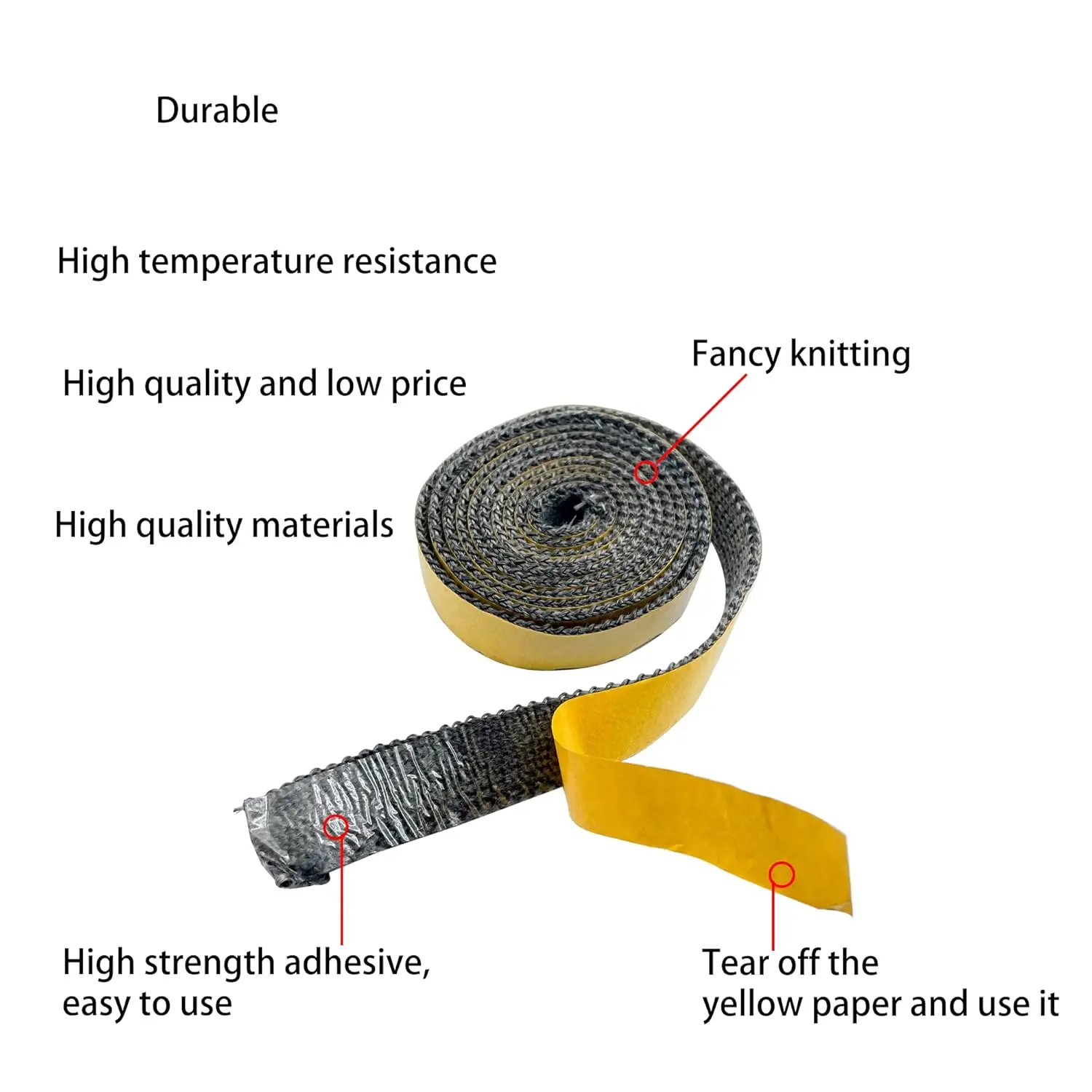شريط للموقد والحشية، شريط حشية مسطح من الألياف الزجاجية بدرجة حرارة عالية، حشية مسطحة ذاتية اللصق لمواقد الفحم المحترقة