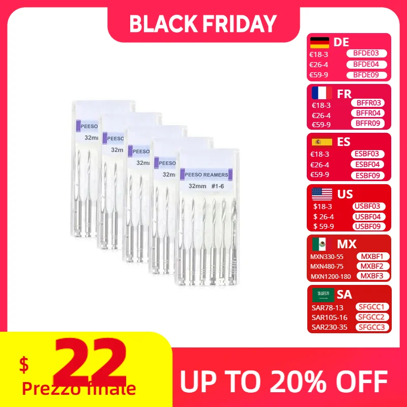 

5pack Dental Pesso Reamers 1# 2# 3# 6# 800-1200RPM Dental 28mm 32mm Endo Files Endodontic Files Dental Instruments