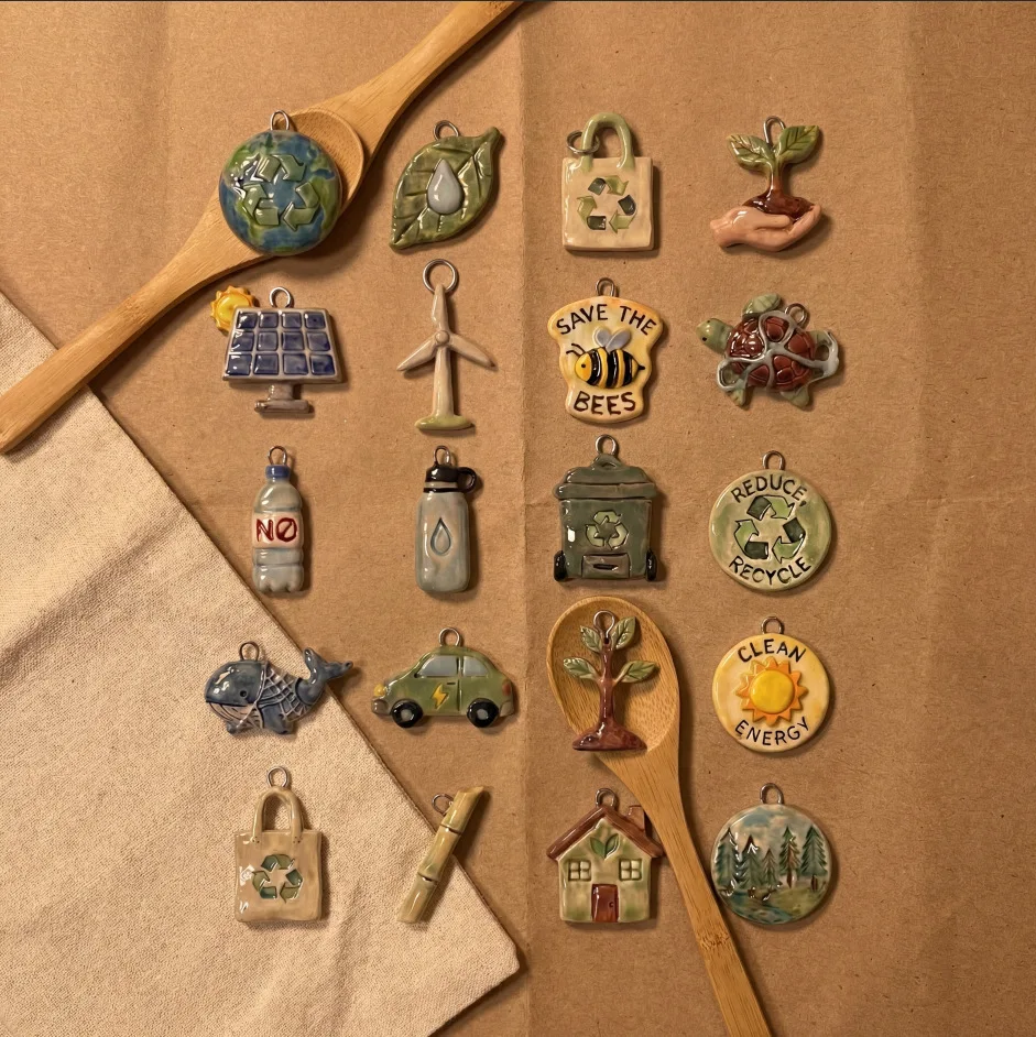 5Pcs Aesthetic Vintage Environmental Charms Earth Leaf Water Bottle Whale Tree Enamel Pendants DIY Necklace Accessories