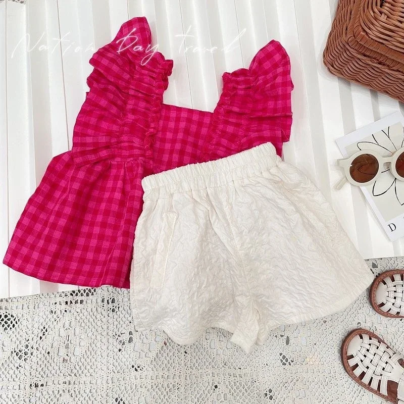 2024 Summer Girls Vest Clothing Sets Fashion Kids Clothes Sleeveless Tops+Shorts 2Pcs Outfits Children Sweet Suits