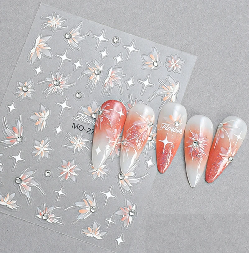 5d em relevo decalques da arte do prego diamantes studs neve cortar grama flor branca flores unhas adesivos decorações para manicure