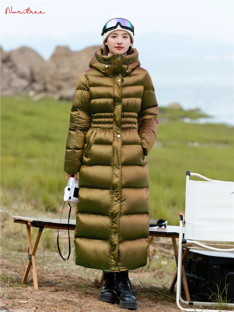 Abrigos de plumón brillantes para mujer, chaquetas cálidas y gruesas, Parkas mullidas con capucha, gran calidad, invierno, wy1654, 118cm Fit -20 ℃