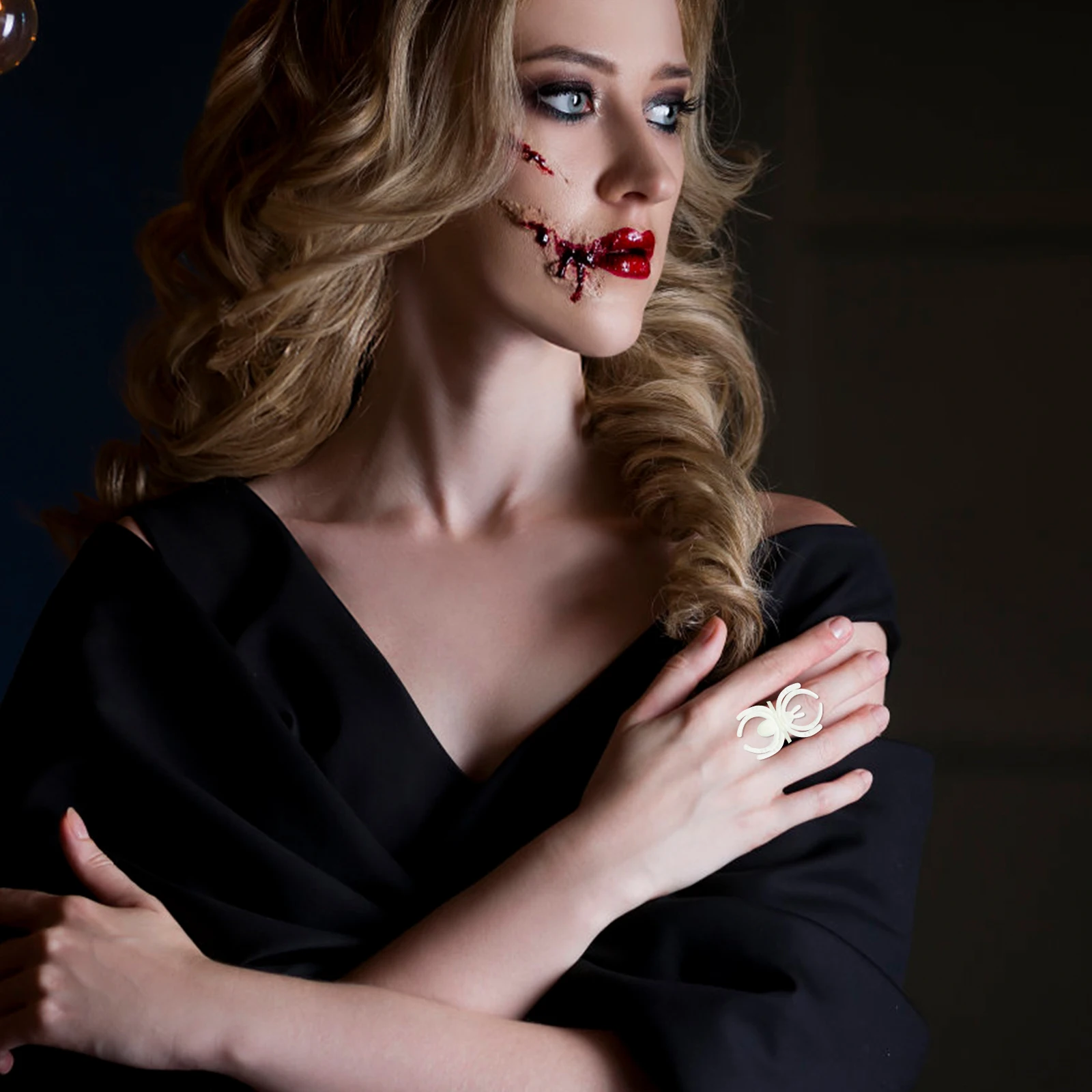 144pcs Spider Finger Ring Halloween Plastic Ring For Kids Adults Party Ghost Costume Rave Decoration Stress Relief