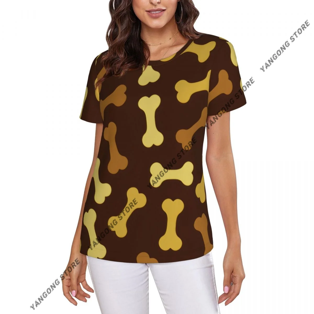 Women's T-shirt ladies casual Dog Bone Pattern female T-shirt short-sleeved T-shirt summer thin tops