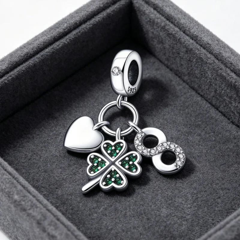 New 925 Sterling Silver Four Leaf Clover Lucky Symbol Charms Pendants For Women Fit Original Bracelet DIY Birthday Jewelry Gifts
