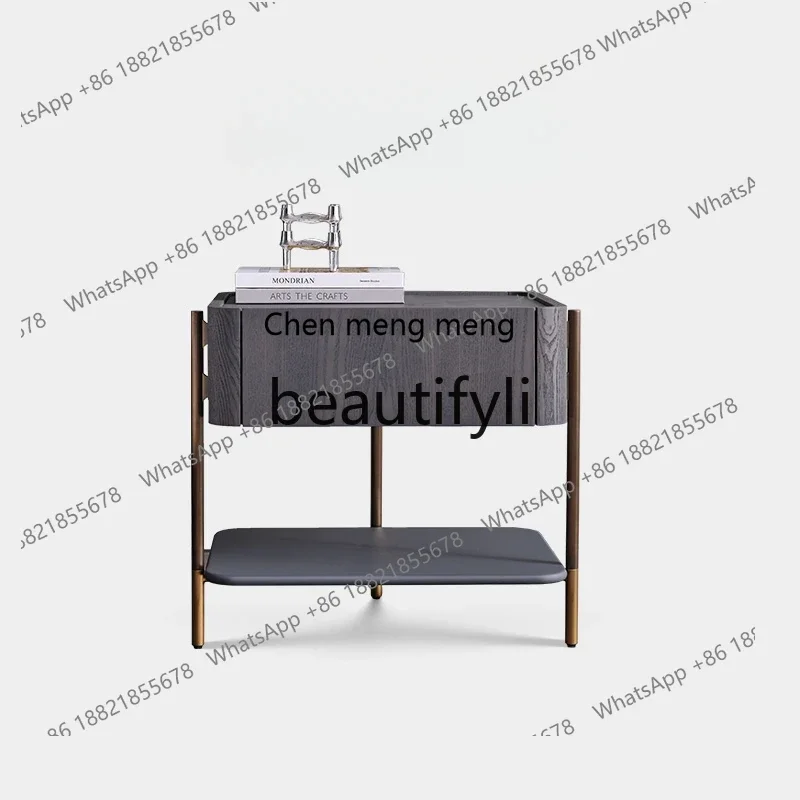 

G Italian modern bedroom storage side cabinet, Nordic minimalist storage solid wood drawer bedside table