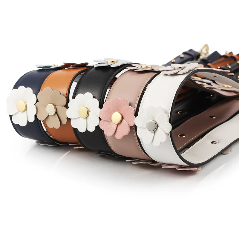 Chic PU Leather Handle Bag Strap Flowers Single Shoulder Bag Strap Belts For Bag Adjustable Replacement Bag Accessories For Bags