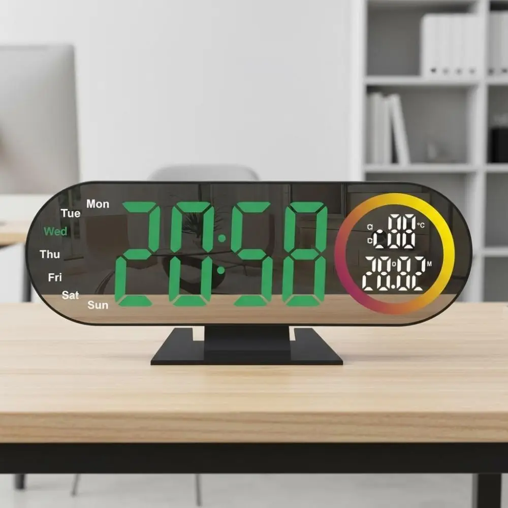 Brightness Adjustment Digital Alarm Clock Voice Control 12/24H Format LED Electronic Clock 2 Alarms Date Week Desk Clock