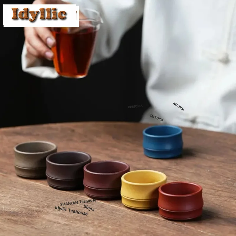 HOYIHM 2pc/lot Yixing Zisha Bamboo Knot Teacup Traditional Tea Bowl Jug Tea-tasting Fragrance Cup Jianzhan Master Cups Tea 80ml
