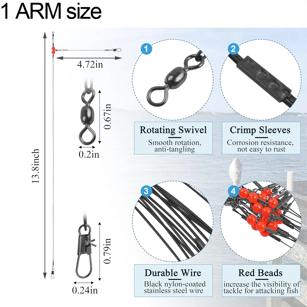 12Pcs Fishing Leaders Saltwater Tackle Surf Fishing Rigs Steel Wire Leader for Bottom Rig Catfishing rigs Fishing Connector