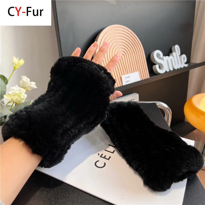 

New Arrival Female Natural Rabbit Fur Gloves Knitted Warm Real Rex Rabbit Fur Mittens Women Winter Outdoor Rex Rabbit Fur Gloves