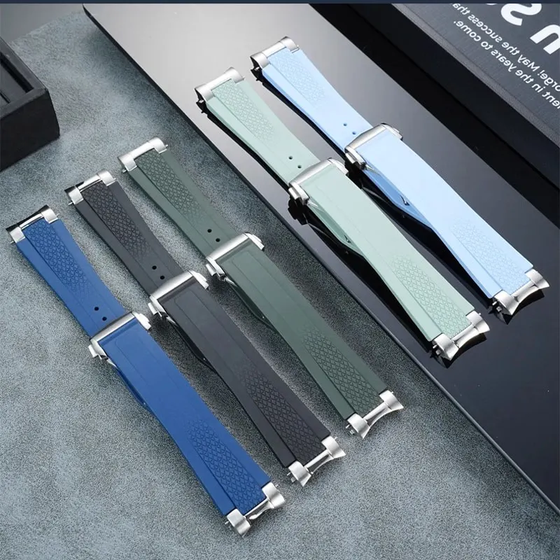 21mm Fluorous Rubber Watchband for Longines hydroconquest L3.781/L3.883.4 Conquest Sports Diving Watch Strap+Metal interface view 2