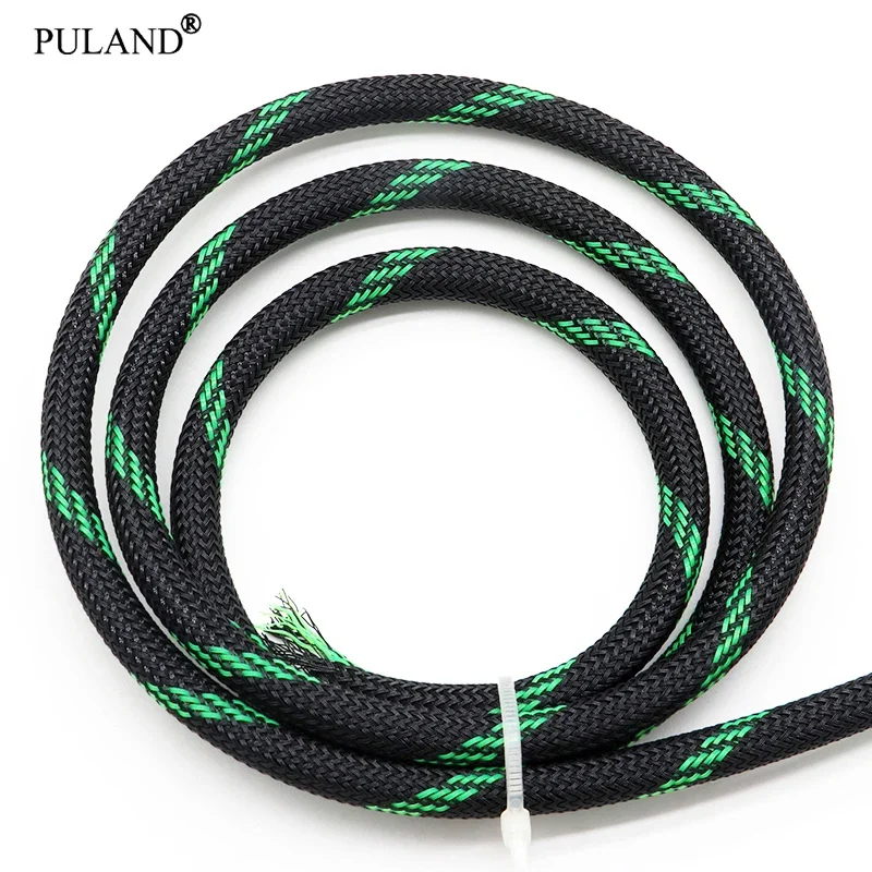 1~50m Black UV Green PET Braid Sleeve 2/4/6/8/10/12/16mm High Density Sleeving Snake Skin Cable Wrap Sheath For Electric Cables