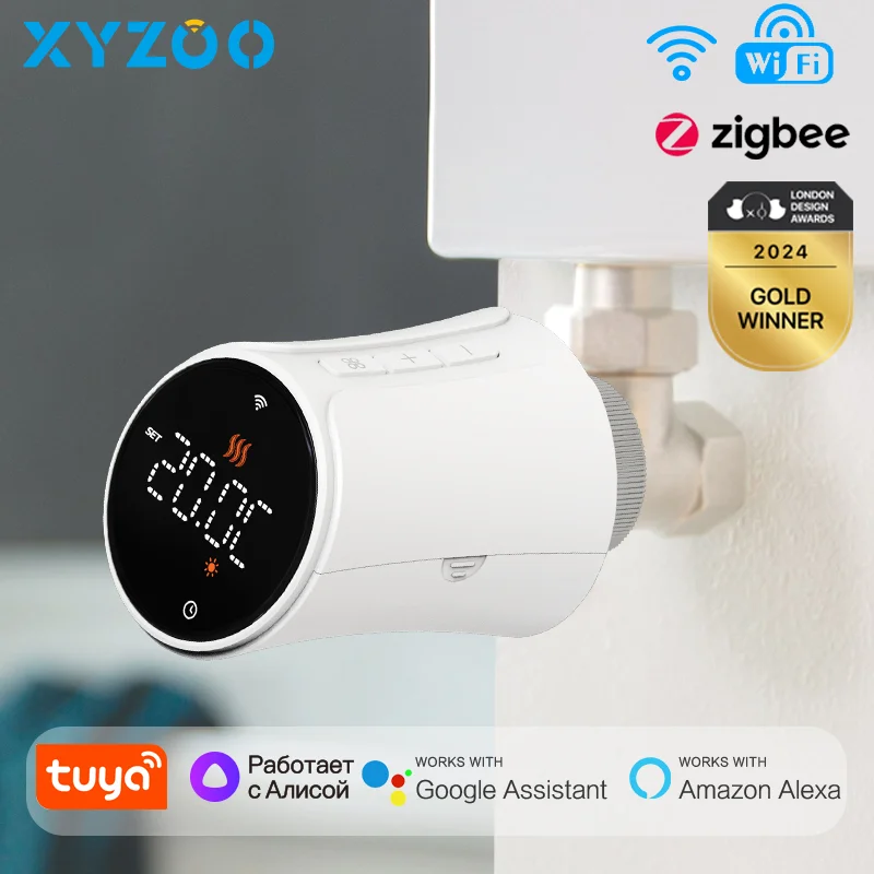 Tuya Zigbee-インテリジェントサーモスタットヘッドラジエーターバルブ,温度コントローラー,Tuya,trv,wifi,アクチュエーター,Alexa,GoogleHome