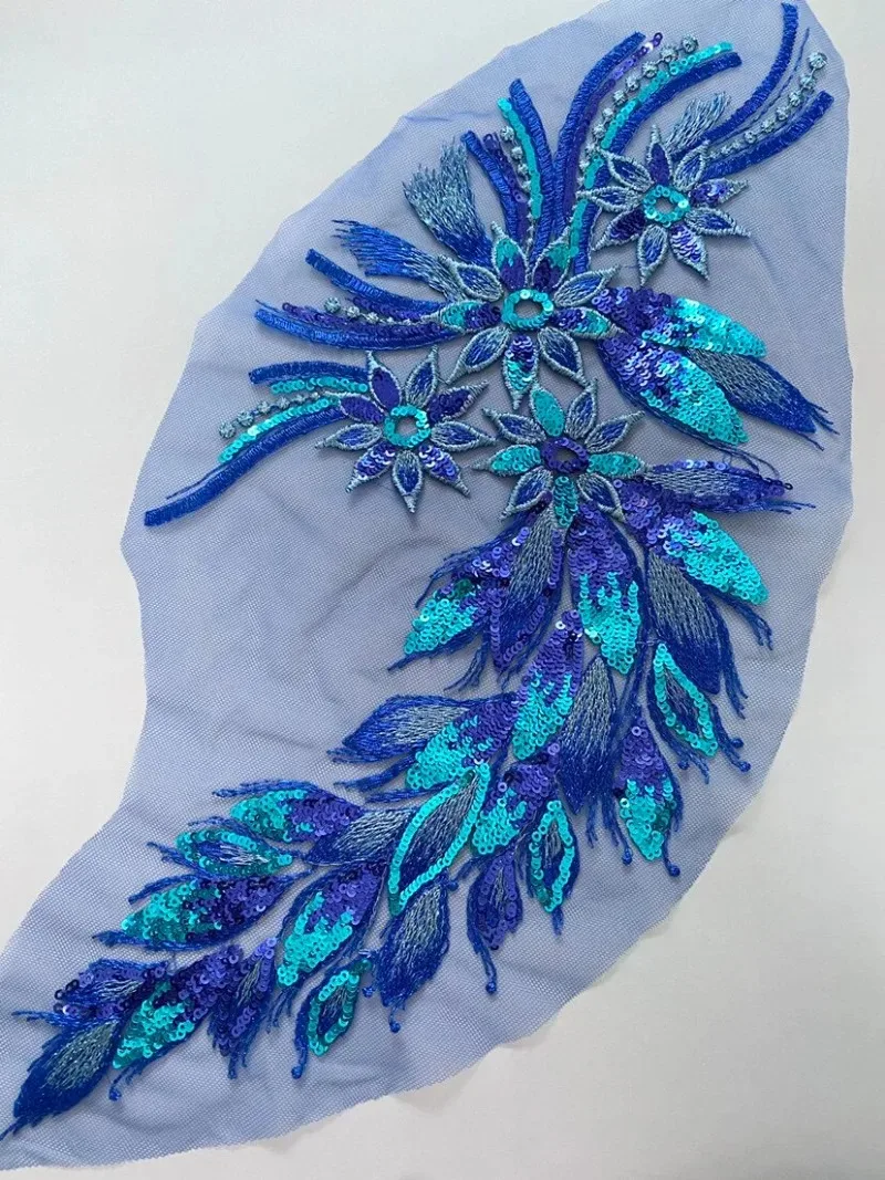 Luxury Evening Dress And Wedding Decor Heavy Sequin Peacock Phoenix Feather Embroidery Patches DIY Clothing Accessories Kit
