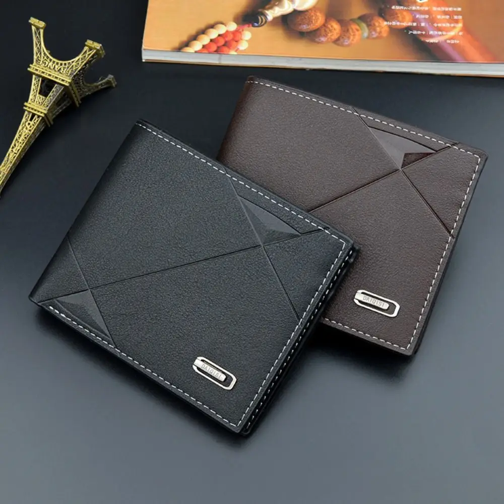 Portable Business Men's Short Wallet Pu Leather Casual Credit Card Holder Solid Color Cash Bag Male Bifold Wallet Gift