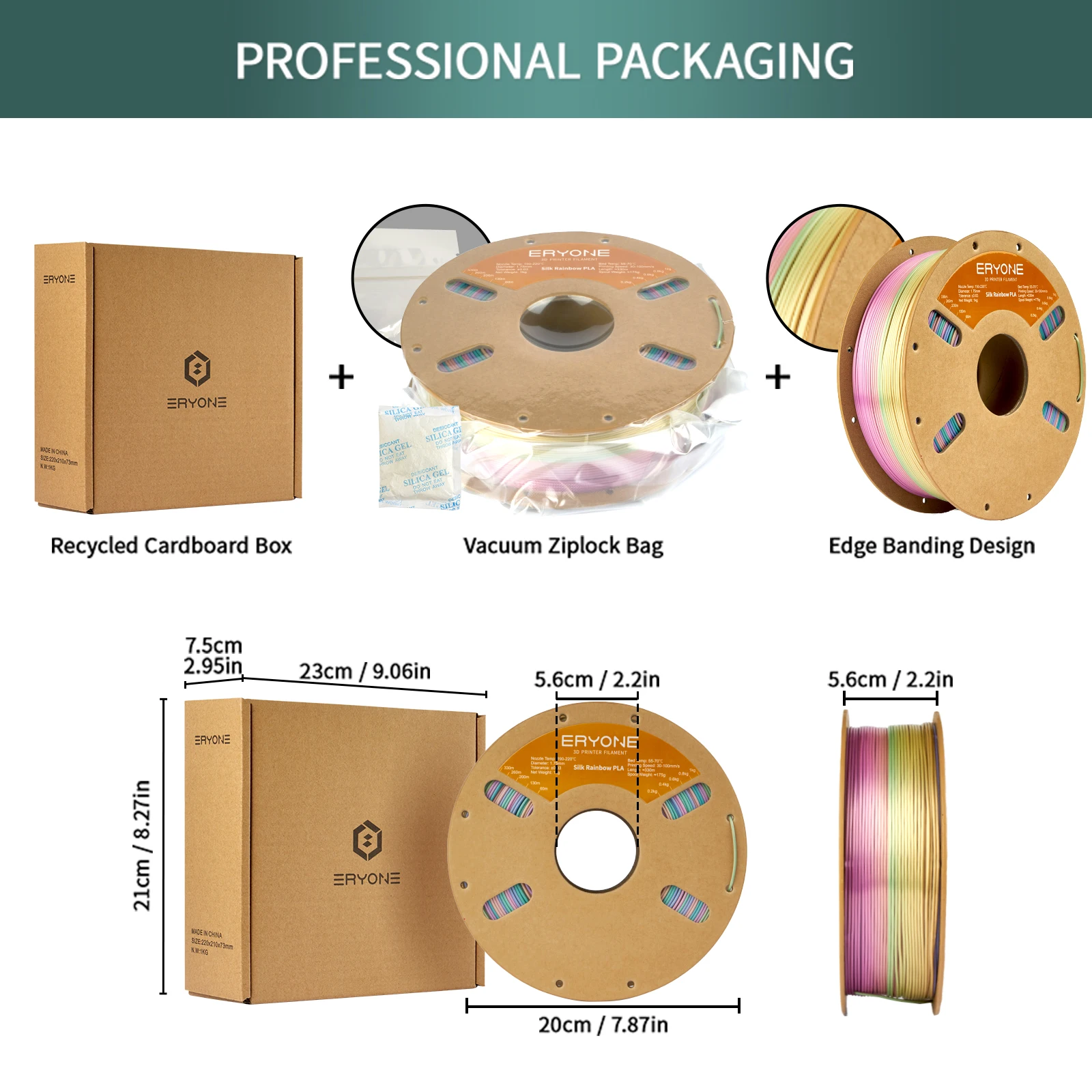 ERYONE Mini PLA Rainbow Filament 1KG Filament do drukarki 3D 1,75 mm 1KG Do drukarki 3D Drukowanie w kolorze tęczy Szybka wysyłka