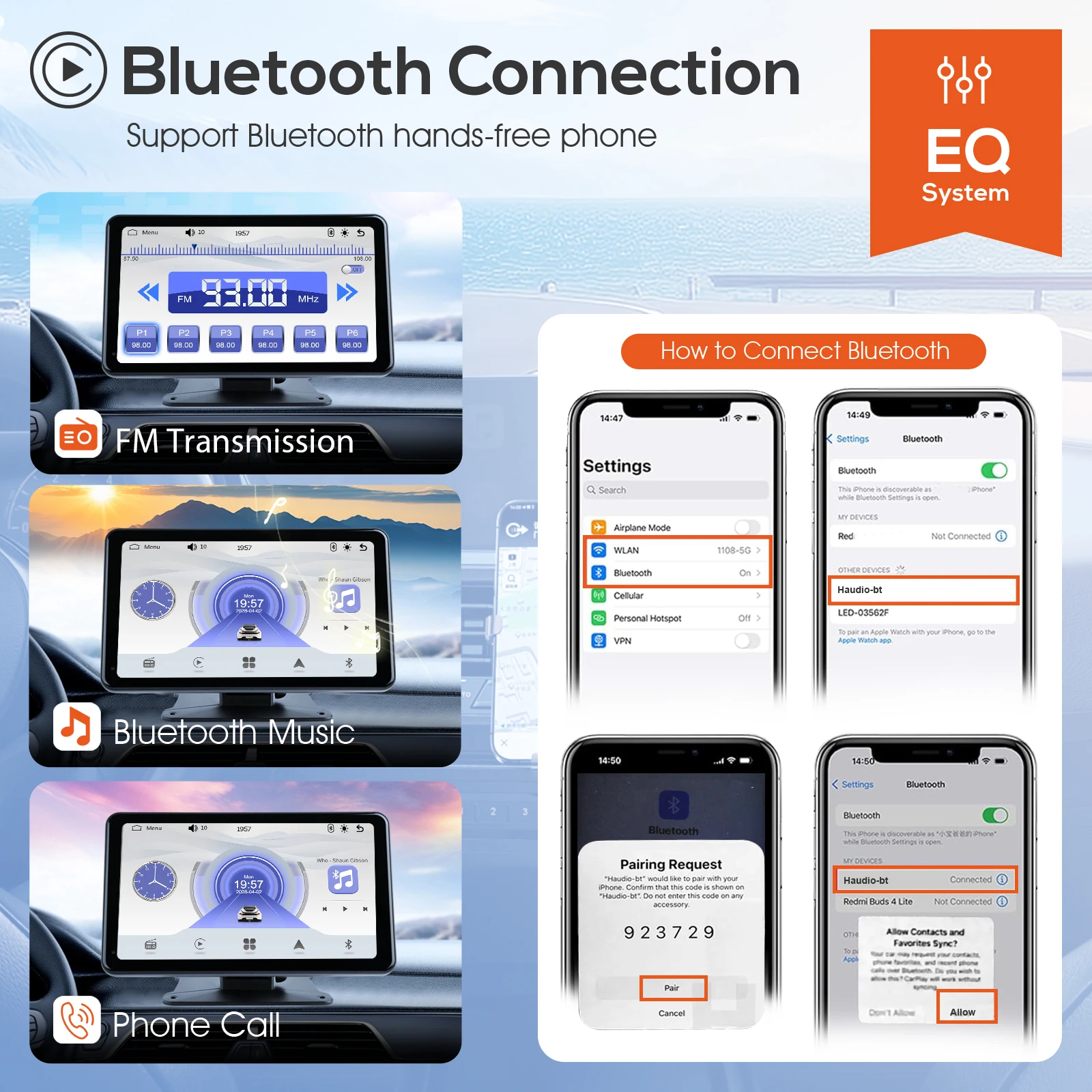 العالمي 7 بوصة راديو السيارة الوسائط المتعددة مشغل فيديو لاسلكي Carplay أندرويد السيارات لينك BT 5.0 AUX TF FM مشغل السيارة ستيريو السيارة