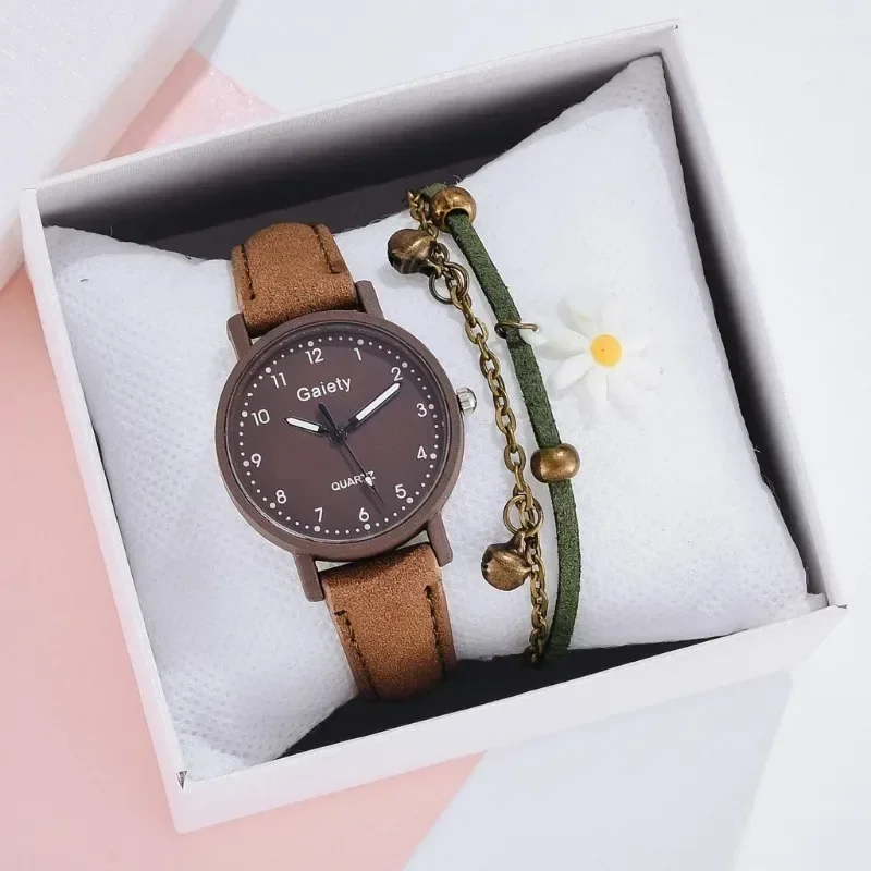 Montre à Quartz de Marque pour Femme, avec Chiffre Arabe Simple, Bracelet en Cuir, Horloge Rétro