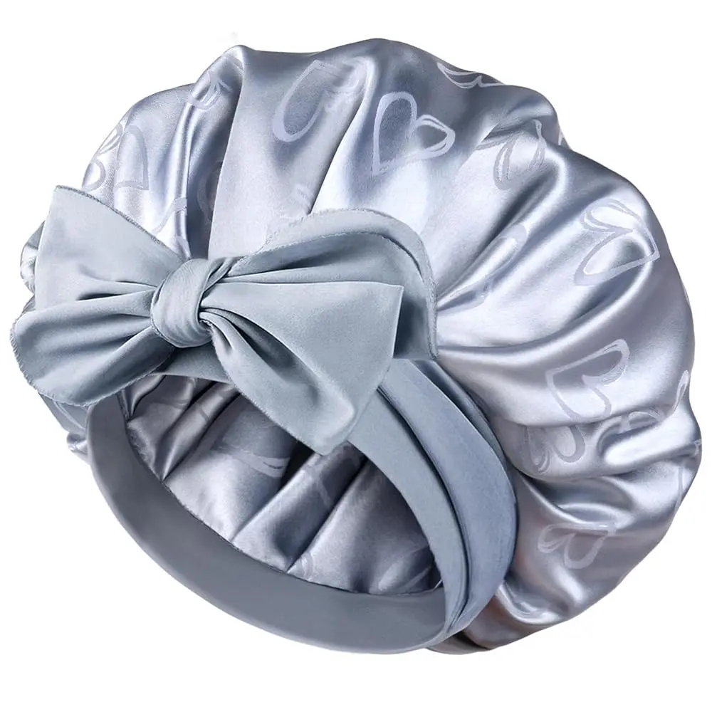 

Adjustable Satin Bonnet for Sleeping, Double Layer Silk Bonnet with Tie Band for Women, Sleep Cap Curly Natural Hair, Blue