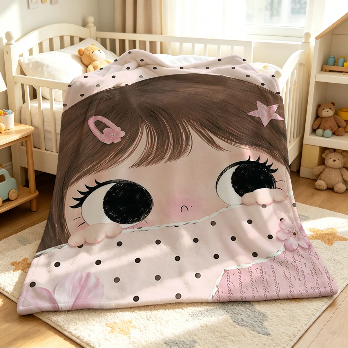 Doll Gaze  Blanket Soft Cozy Throw for Sofa Bed Festive Holiday Decor Gift for Kids and Adults, Lightweight and Warm