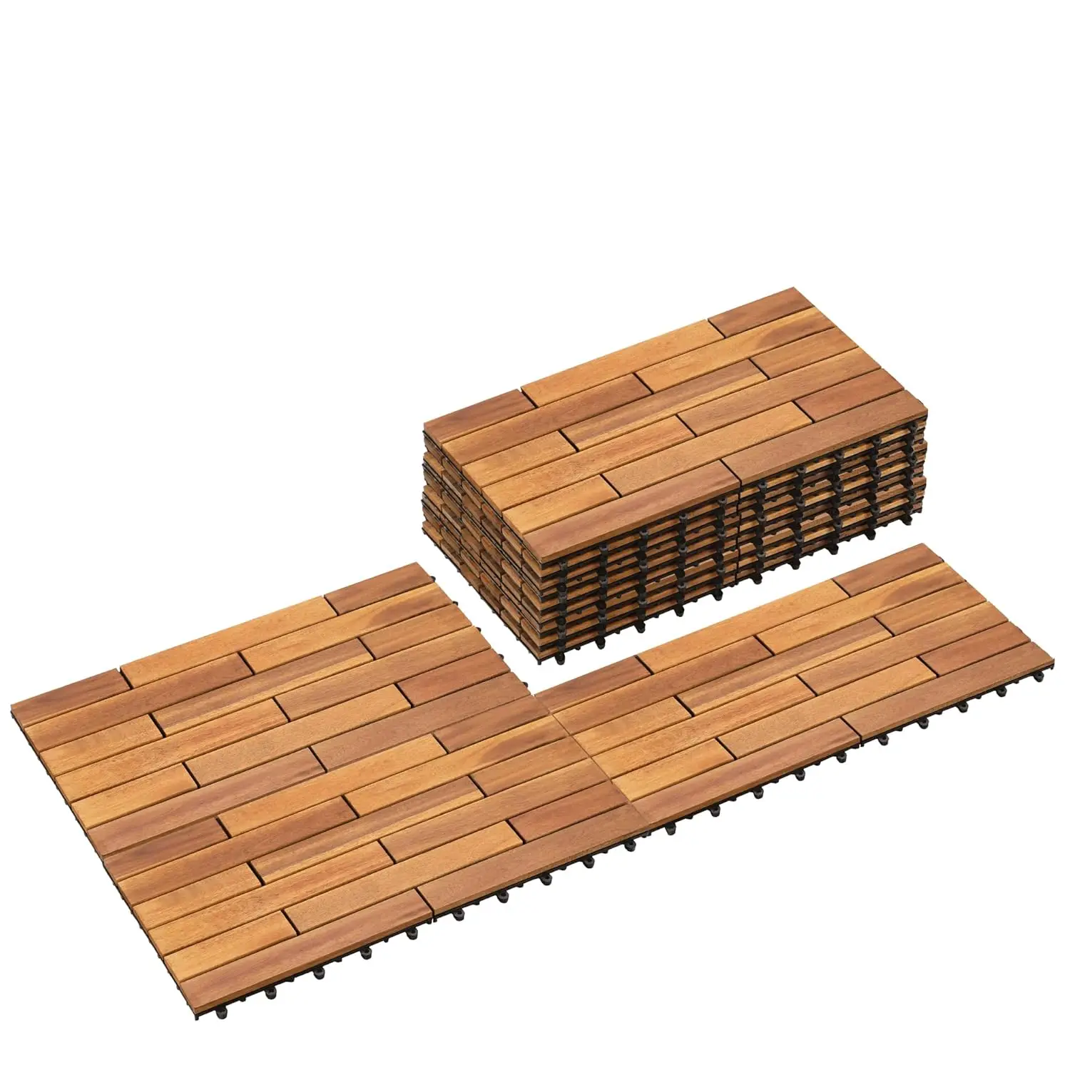 12 PCS Solid Acacia Wood Interlocking Patio Deck Tiles - 24