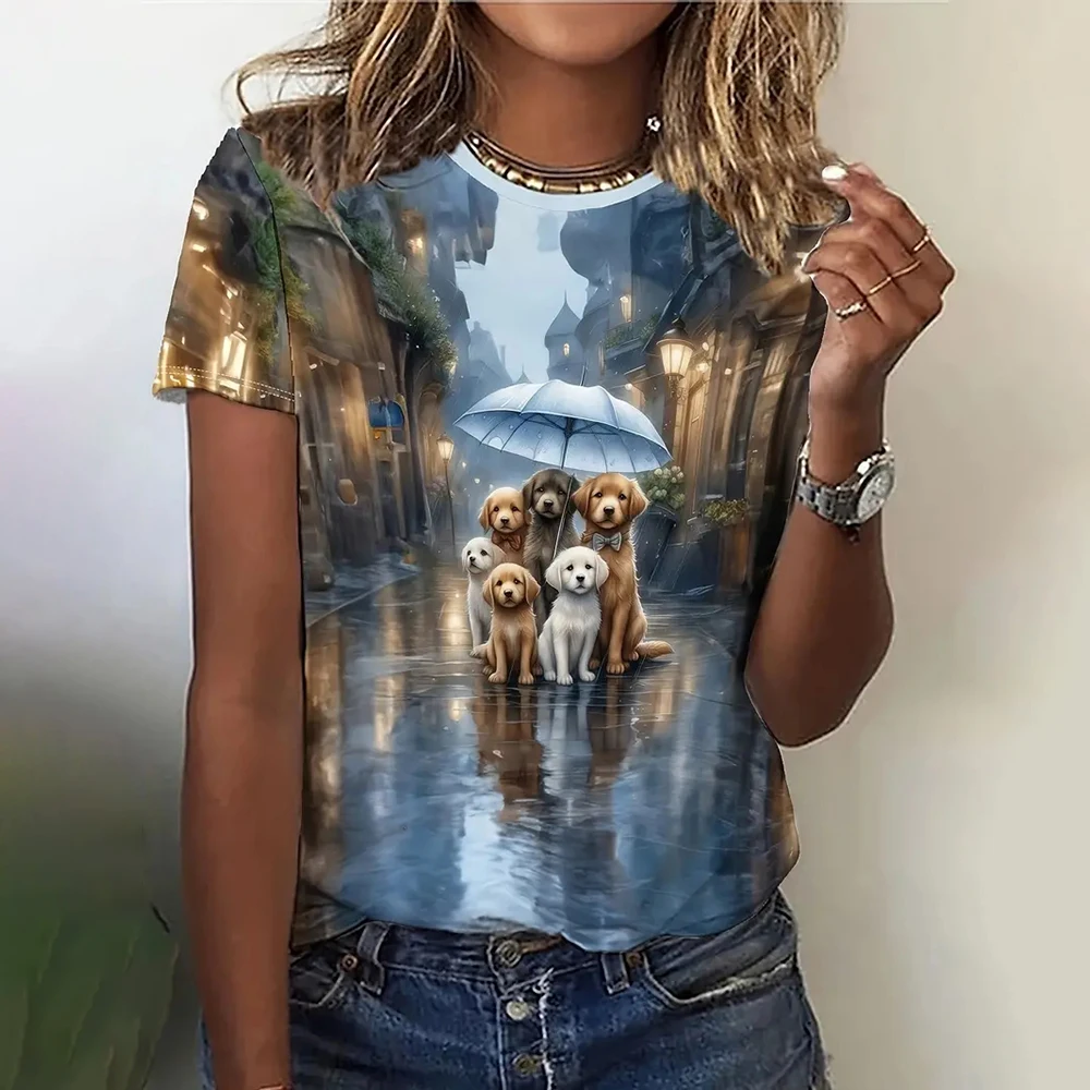 

Dog Cat Animal 3D Print T-Shirts Women's Streetwear Casual Short Sleeve T Shirt O-Neck Tees Harajuku Y2K Tops Female Clothing