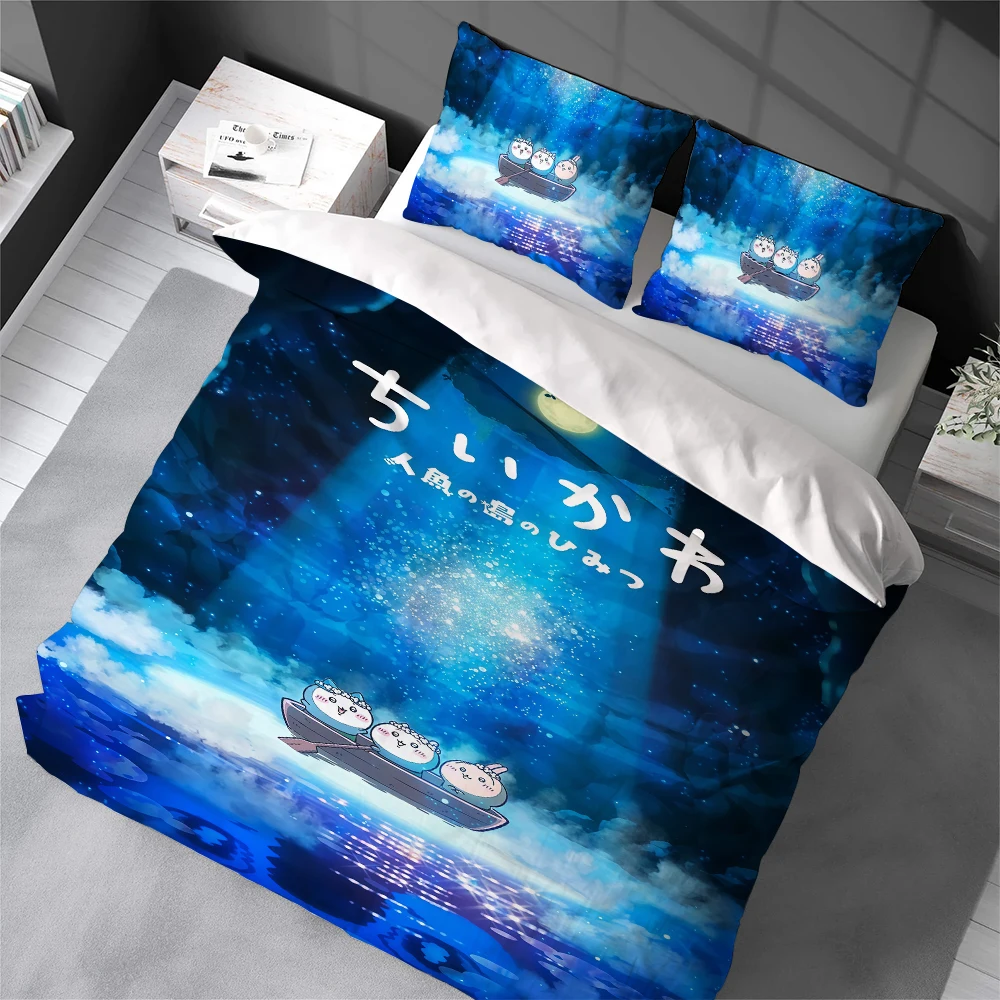C-Chiikawa Cute Duvet Cover Set Home Style Bedding Soft Laundry Cotton Bed 3 Piece Set Student Dormitory Gift