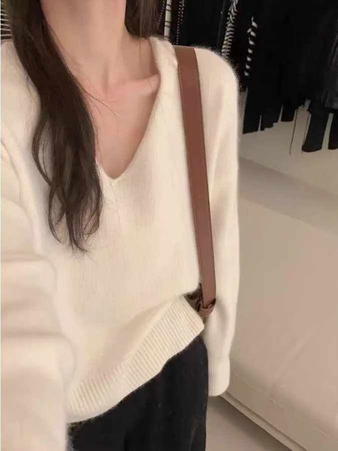 レディース レイジー スレ ニット セーター Vネック ルーズフィット オーバーヘッド 秋冬新作 着痩せ 多用途 スイート インナーウェア セーター