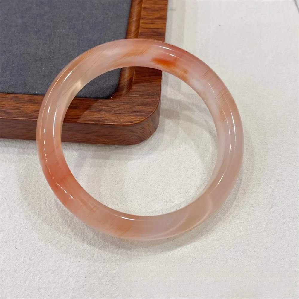 OUYADI Elegant Natural Red Thread Agate Closed Bangle, Unique Inclusions Pattern Gem Bracelet, Perfect Birthday Gift for Her