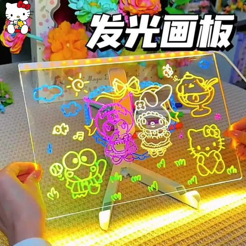 Sanrio Diy Hello Kitty regalo para niños tablero de escritura brillante tablero de protección ocular reutilizado enviar un bolígrafo tablero de pintura borrable