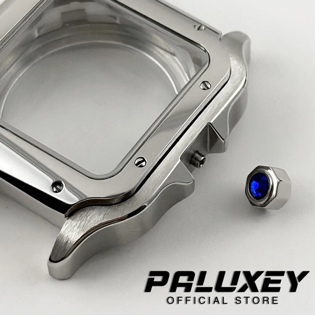 Caja de reloj cuadrada NH35 de 38mm, accesorios de reloj de acero inoxidable 316L, piezas de modificación Santos para movimientos NH35 4R35 NH36 4R36