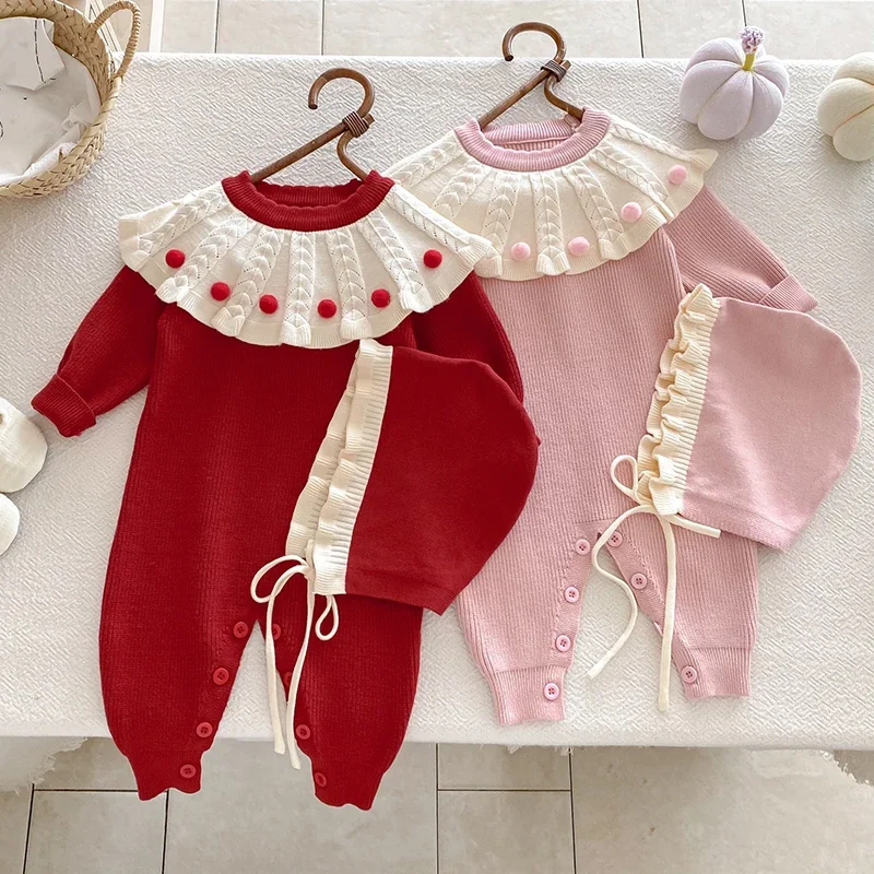 ربيع جديد 2026 0-24 متر ملابس أطفال محبوكة لحديثي الولادة رومبير للأطفال الرضع البنات بأكمام طويلة بدلة محبوكة