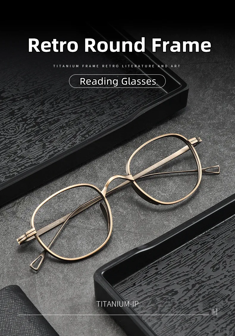 Reines Titan Marke Design Gläser Rahmen Männer Retro Runde Brillen 2022 Neue Vintage Photochrome Lesebrille – Detail 1