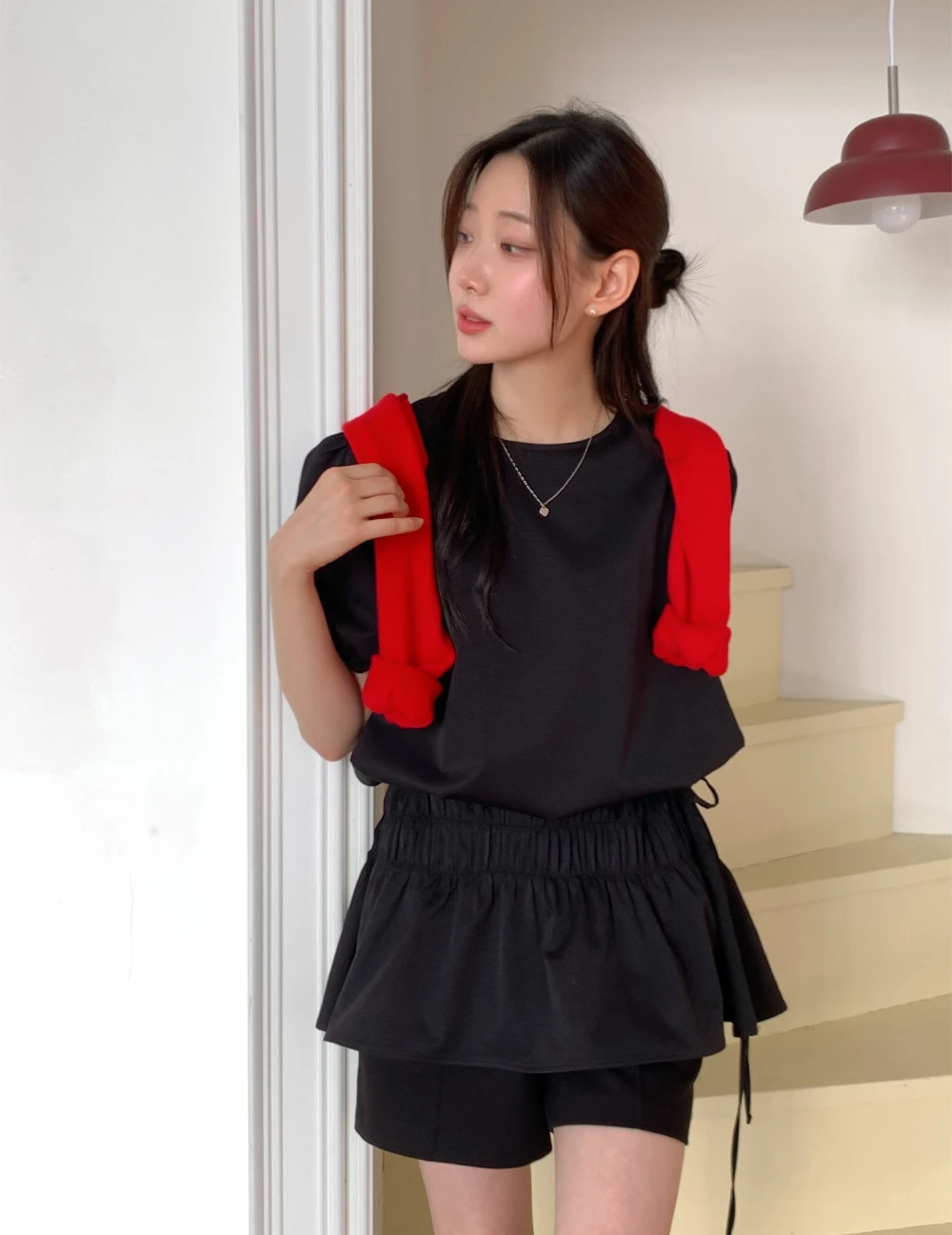 Vestido com babados em camadas na cintura estilo coreano – conjunto de duas peças com top destacável + saia