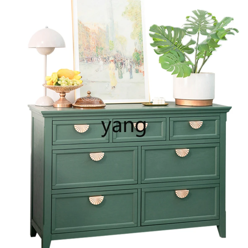 LXL Dark Green Premium Retro 7-Drawer Cabinet Living Room Chest of Drawer Large Capacity Locker