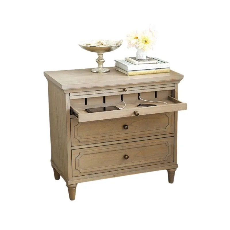 French multi-functional with socket, pull-out board, drawer, bedside table, Nordic villa flat-floor bedroom, removable
