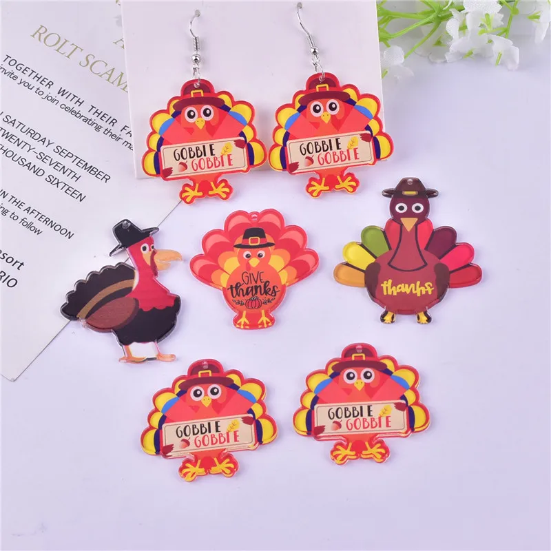 10pcs/pack Thanksgiving Turkey Arcylic Charms for DIY Earring Jewelry Making