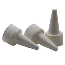 20pcs 24/410 흰색 플라스틱 병 뚜껑 긴 노즐 트위스트 오픈 디스펜스 캡 헤어 젤 접착제 Dropper 병 액세서리