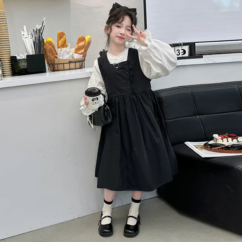 

Baby Girl Clothes Suit Girls Spring and Autumn Dresses 2024 New Lace Children Suspenders Skirt Two-piece Long Skirt Set