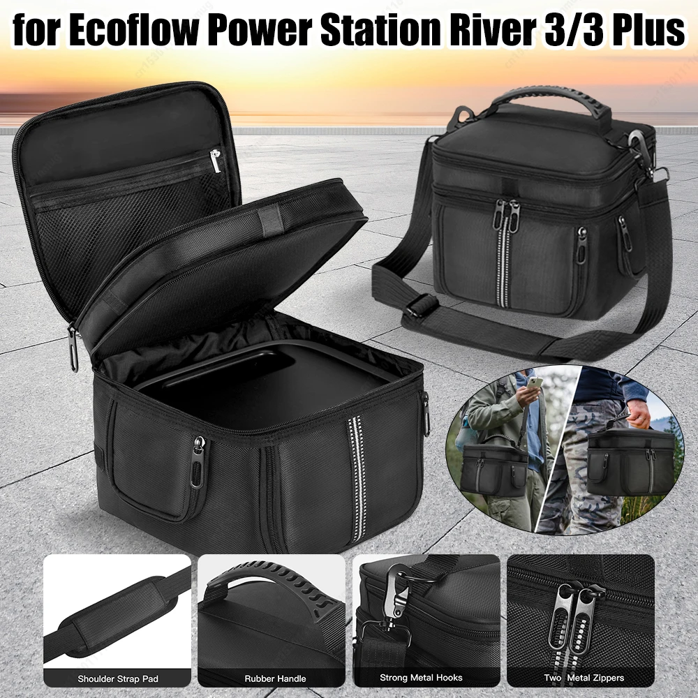 Carrying Case Protective Case Dustproof Anti-drop with Shoulder Strap & Handle for Ecoflow Portable Power Station River 3/3 Plus