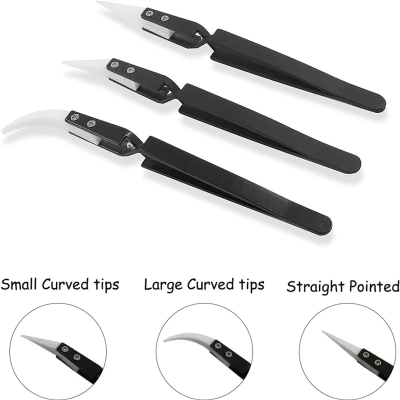 

A83I-6Pcs Anti-Static Reverse Tweezer IC SMD SMT Reverse Tweezers Heat Resistant 1000 Degree Hand Tools Black